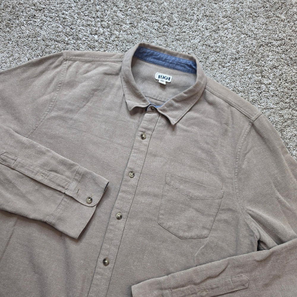 1901 Button Down Shirt Mens 2XL XXL Tan Cotton Twill Casual Workwear Adult